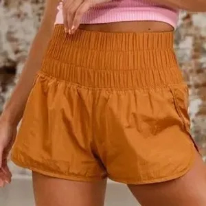 FP Movement Way Home Shorts Women S Orange Excellent High Rise Smocked Athletic thumbnail 2