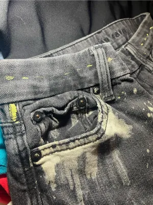 American Eagle Hand Painted Wide Leg Jeans 4 Short *Black Denim* Y2K Grunge thumbnail 3