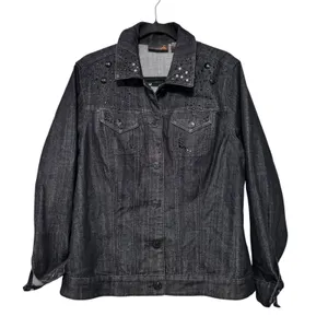 Ashley Stewart Dark Wash Embellished Denim Jacket‎ Womens 14W Studded Western thumbnail 2