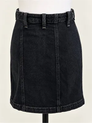 💥 AGOLDE Siouxise Washed Black Denim Mini Skirt Exposed Back Zip Sz 27 💛 thumbnail 7