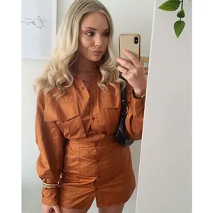 Zara Shirt Dress Small Orange Utility Poplin Cargo Open Back Blogger Fave thumbnail 4