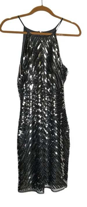 Lulus Silver Ace of Spades Gunmetal‎ Sequin Bodycon Mini Dress Size Small thumbnail 1