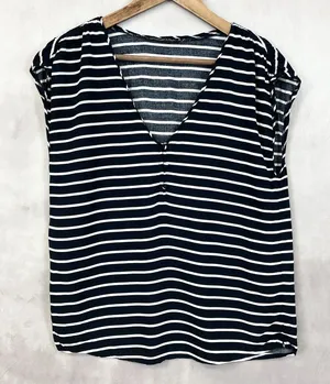 Abercrombie Womens Stripe V-Neck Blouse Top S Navy White Nautical Coastal Preppy thumbnail 1