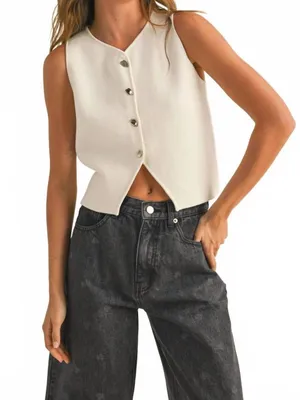 MIOU MUSE J'adore Sculpted Metal Button Knit Vest Top Soft White Size M Medium thumbnail 1