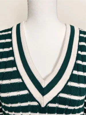 Madewell V-Neck Striped Sweater Striped V-Neck Cotton Cashmere Sweater in Green thumbnail 6