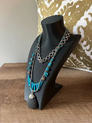 Silver Tone Faux Turquoise And Faux Charcoal Stone Necklaces, 3 thumbnail 4