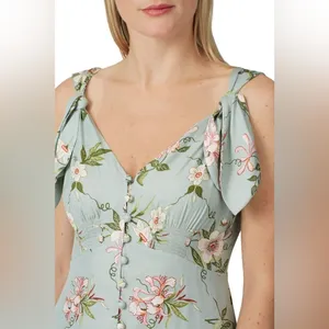 Rebecca Taylor Sleeveless Lita Tie Slip Dress Mint Floral Silk Cottage Size 2 thumbnail 3