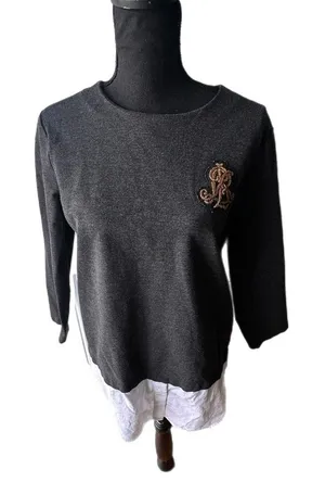 Layered Crest Tunic Sweater Lauren Ralph Lauren Knit Top Size M thumbnail 1