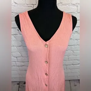 Roxy Pink Peach Dream Do‎ Ribbed Wood Button Front Mini Dress V Neck small thumbnail 3