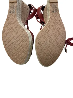 White House Black Market Red Leather Tie -Up Espadrille Cork Wedge Sandals thumbnail 6