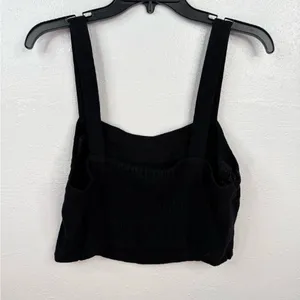 Madewell Tank Top Womens Size L Black Cropped Square Neck Smocked Back Linen thumbnail 2