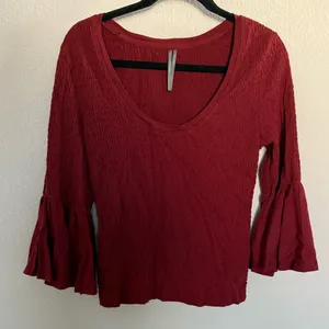 Anthropologie Smocked Bell-Sleeve Top Shirt Blouse Wine Red Burgundy Medium thumbnail 4