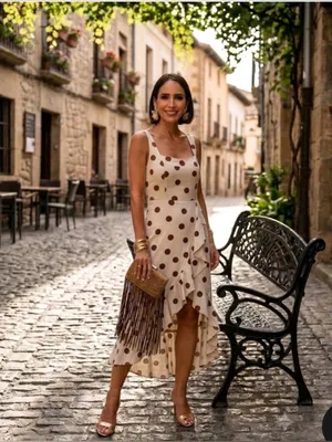 Zara linen blend polka dot midi dress thumbnail 3