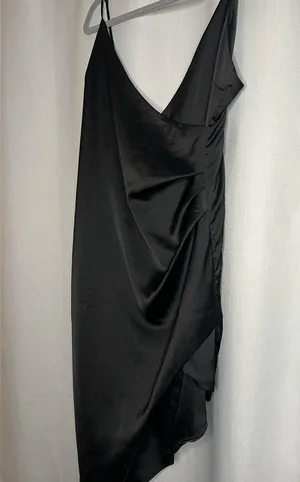 Cotton Candy LA Black Satin Asymmetrical Dress Large thumbnail 1