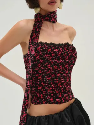For Love & Lemons Berry Bud Velvet Floral Bustier Top Size Small thumbnail 1