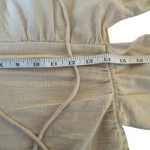 Free People Mini Dress XS Cream Gauzy‎ Boho Peasant Ruched Buttons Neutral NWT thumbnail 12
