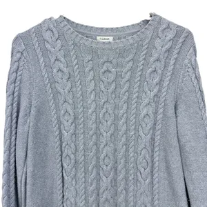 LL Bean Gray Double L Mixed Cable Cotton Crew Neck Pullover Sweater Size SMALL thumbnail 4