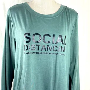 Boutique Green "Social Distancing" Graphic Long Sleeve Top NWOT Women’s XL thumbnail 4