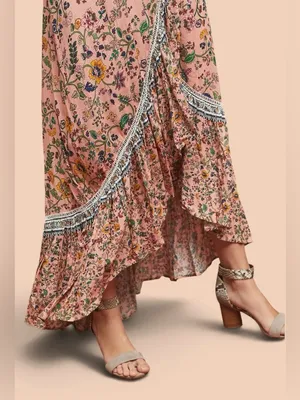 FARM Rio 100% Viscose Pink Floral Wrap Long Sleeve Maxi Dress Size Medium🌸💗 thumbnail 4