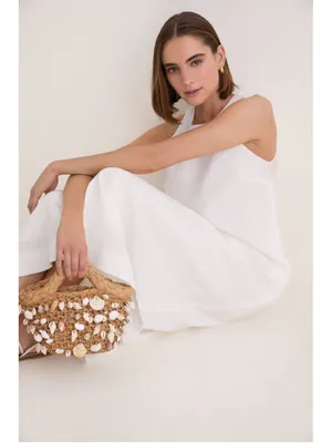 Tuckernuck White Linen Portia Dress Bow Back Breathable Classic Nautical Coastal thumbnail 6