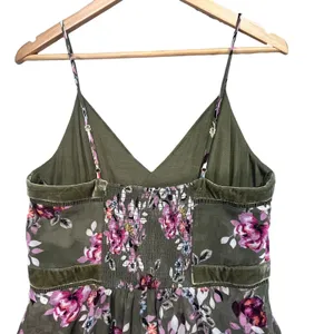 White House Black Market Olive Green Floral‎ Handkerchief Hem Midi Dress Size 8 thumbnail 4