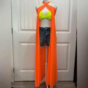 Elegant Orange Strapless Maxi Dress Size XL thumbnail 9
