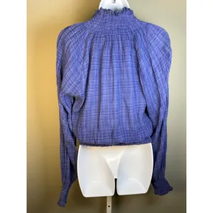 Free People‎ FP One Smocked Gauze Boho Blouse S V-Neck Blouson Long Sleeve thumbnail 4