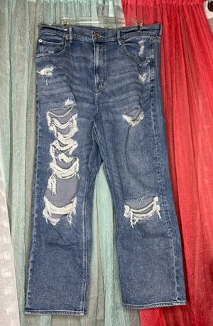 American Eagle Outfitters Distressed Blue Boyfriend Jeans thumbnail 1