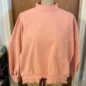 Nap Loungewear Peach Coral Oversized Sweatshirt Hi-Low Drawstring Hem Size Large thumbnail 2