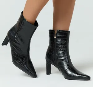 Billini Women’s Alden Boots Booties Block Heels Zip Side Party in Black Croco 7 thumbnail 1