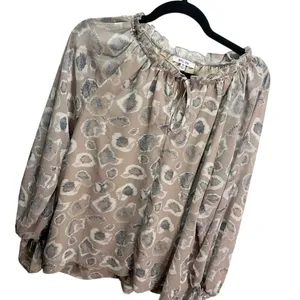 BTFL-life Blouse Womens Small Beige‎ Animal Print Ruffle Keyhole Boho Career thumbnail 2