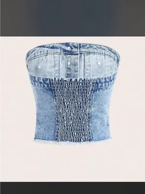 SHEIN Light Blue Denim Strapless Corset Top thumbnail 2