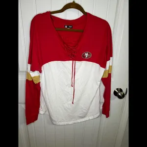 New Era Red/White San Francisco 49ers Athletic Varsity Lace-Up Long Sleeve thumbnail 3