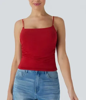 Halara Built-In Bra Cami Tank Top Size Medium Red Ruched Minimal Casual Everyday thumbnail 1