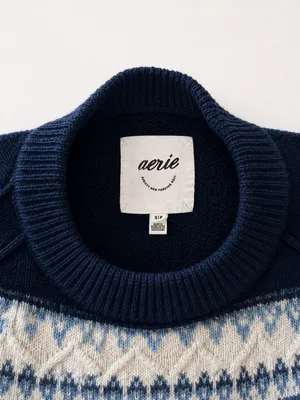 Aerie Fair Isle Nordic Knit Sweater Navy Blue Crewneck Pullover Size S/P thumbnail 5