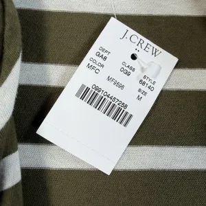 J.CREW Women's Medium Olive Green White Striped Open Drape Cardigan Cotton 68140 thumbnail 6