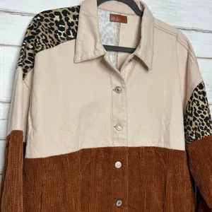 Umgee Color Block Corduroy Jacket Leopard Print Shacket Brown Size Medium thumbnail 9