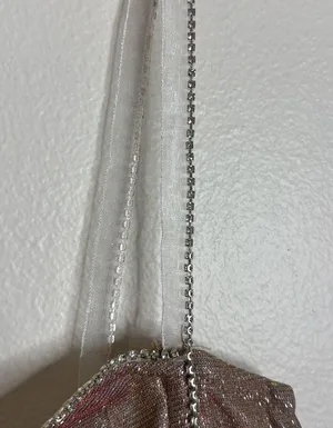 Elegant LOW-CUT GLITTER CAMI DRESS in apricot ladies size medium stretch cute thumbnail 6