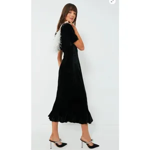 RHODE Sweetheart Velvet Ramona Slim Midi Dress in Jet Black Size 4 New with Tags thumbnail 8
