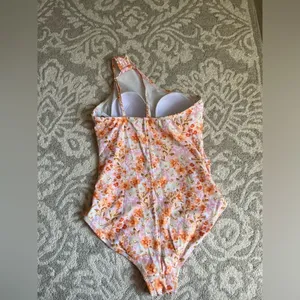 Kona Sol One Piece Swimsuit Floral Pink Orange Lightly Padded Ruched Size L thumbnail 6