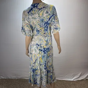 Ralph Lauren‎ Paisley A-Line Midi Dress Size L Blue White Linen Viscose Jersey thumbnail 6