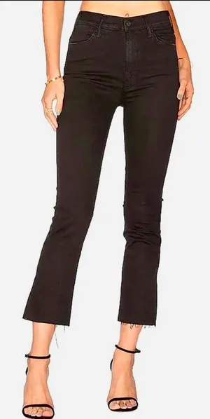 MOTHER Hustler Ankle Fray Crop‎ Flare High Rise Washed Black Jeans 29 thumbnail 1