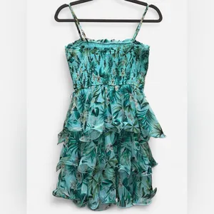 Miss Avenue Floral Print Tiered Ruffle Mini Dress Size Small Tropical Resort thumbnail 3