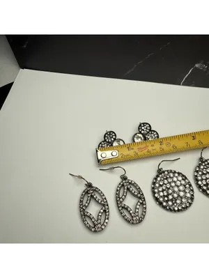 Rhinestone Dangle Drop / Stud Pierced Earrings Lot Of 3 Gunmetal Variety thumbnail 6