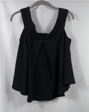 Free People Black Textured Cold Shoulder Top Medium thumbnail 1
