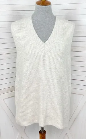 Vince Camuto Oversized V Neck Sleeveless Sweater Vest Beige Small Heritage thumbnail 1