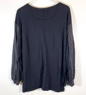 Free People BACK AT IT BOHO COTTON HENLEY TOP 2-TONE BLACK CHARCOAL Size Large thumbnail 12