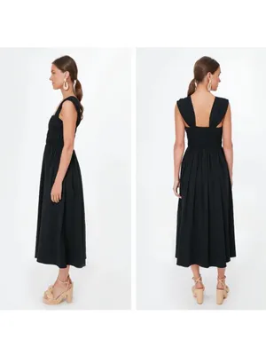 Pomander Place Tuckernuck Noah Smocked Midi Long Dress in Black Size Small thumbnail 3
