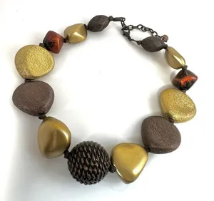 JS gold tone and brown chunky choker necklace thumbnail 1
