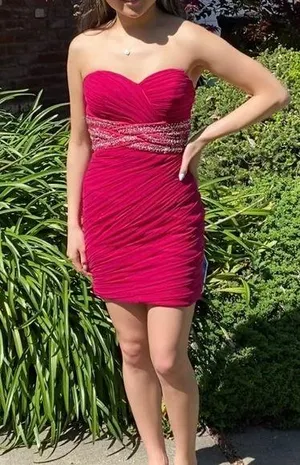 La Femme mesh wrap strapless bodycon mini dress thumbnail 1